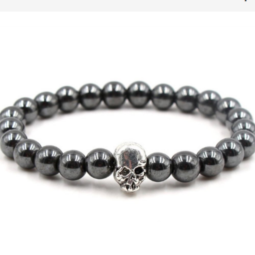 Skull Bracelet,Magnetic Hematite Bracele,tSkull Magnetic Bracelet,8mm Magnetic